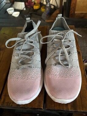 Dr. Scholl's Float on Air Pink and Gray Knit Lace-Up Women's Sneakers